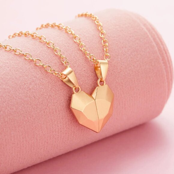 Heart Magnet‎ Necklace Set for Couple - Gold w/ Gold, Great Gift, Anniversary - Picture 1 of 4